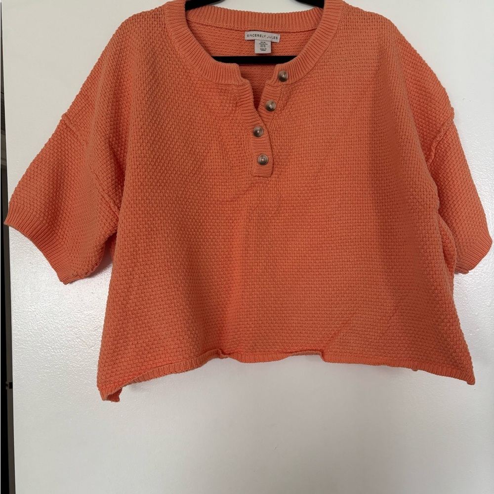 Sincerely Jules Orange Knit Button-Up Sweatshirt